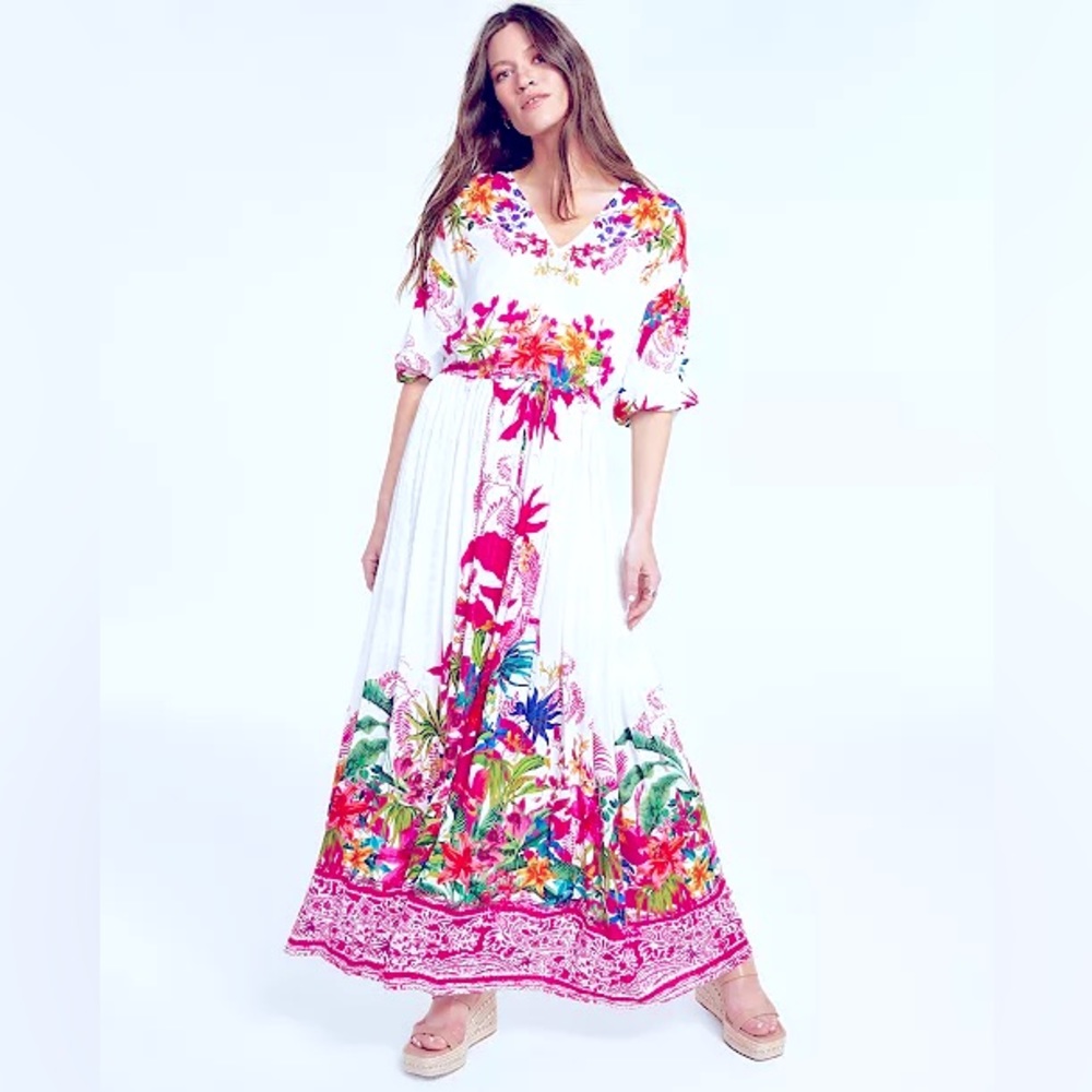 Medium Floral V Neck Maxi Dress